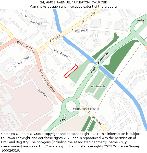 24, AMOS AVENUE, NUNEATON, CV10 7BD: Location map and indicative extent of plot