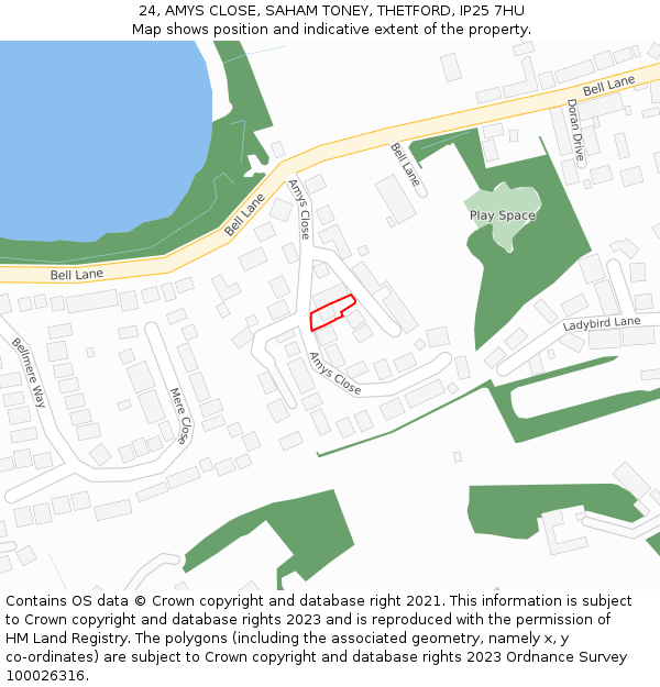 24, AMYS CLOSE, SAHAM TONEY, THETFORD, IP25 7HU: Location map and indicative extent of plot