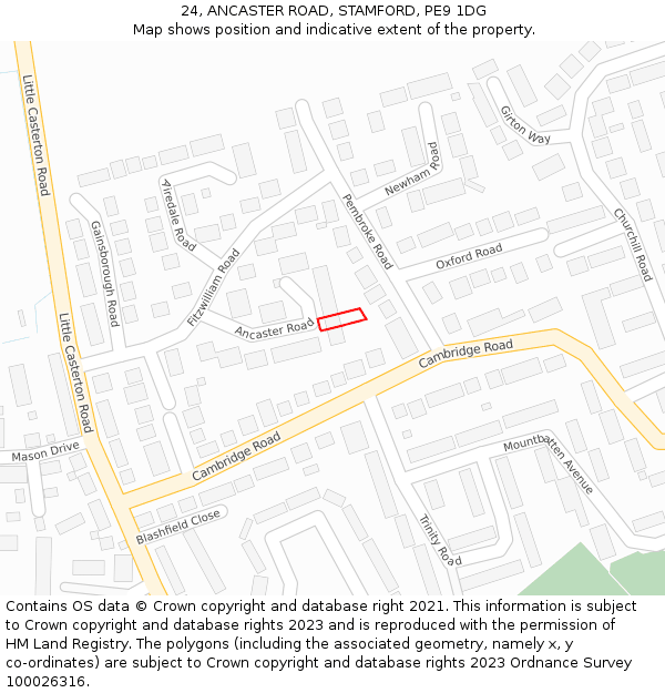 24, ANCASTER ROAD, STAMFORD, PE9 1DG: Location map and indicative extent of plot