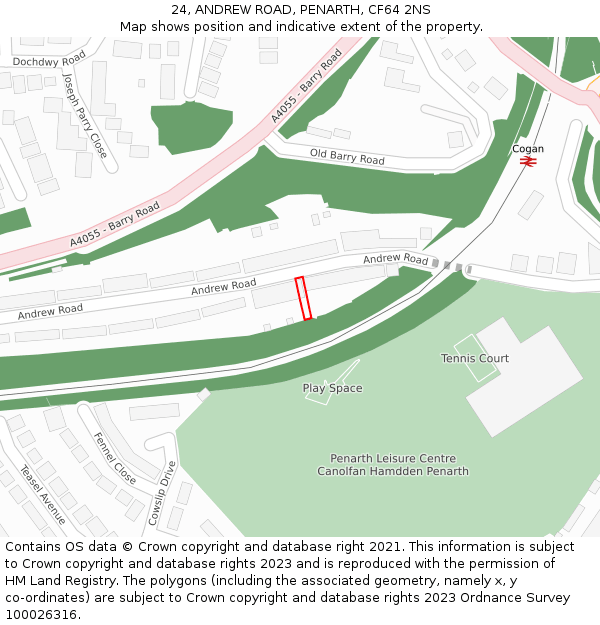 24, ANDREW ROAD, PENARTH, CF64 2NS: Location map and indicative extent of plot