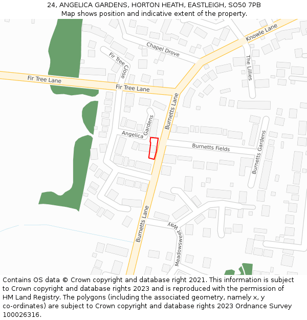 24, ANGELICA GARDENS, HORTON HEATH, EASTLEIGH, SO50 7PB: Location map and indicative extent of plot