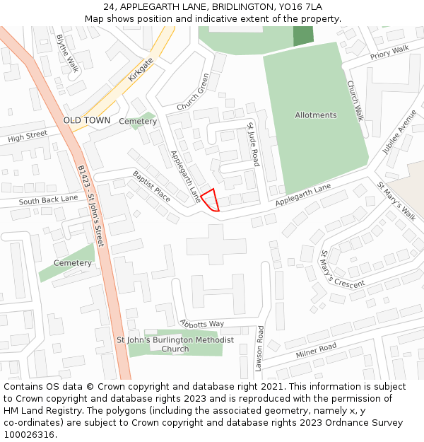 24, APPLEGARTH LANE, BRIDLINGTON, YO16 7LA: Location map and indicative extent of plot