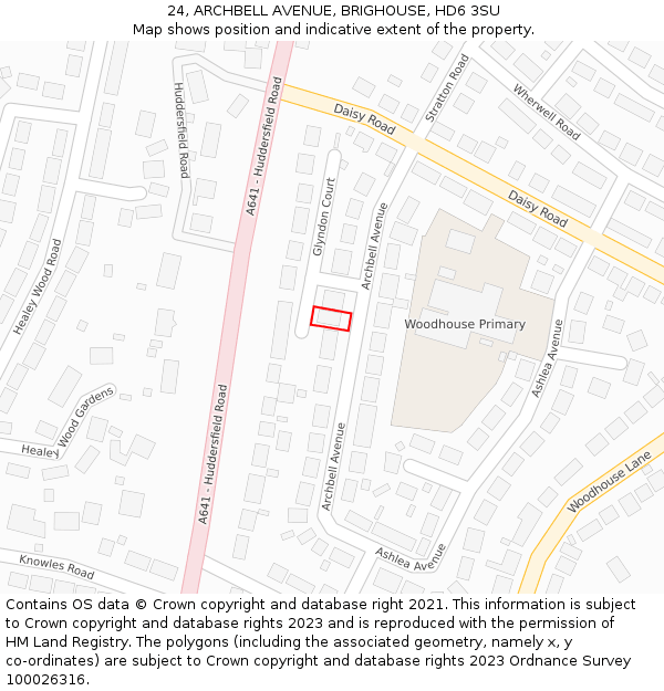 24, ARCHBELL AVENUE, BRIGHOUSE, HD6 3SU: Location map and indicative extent of plot