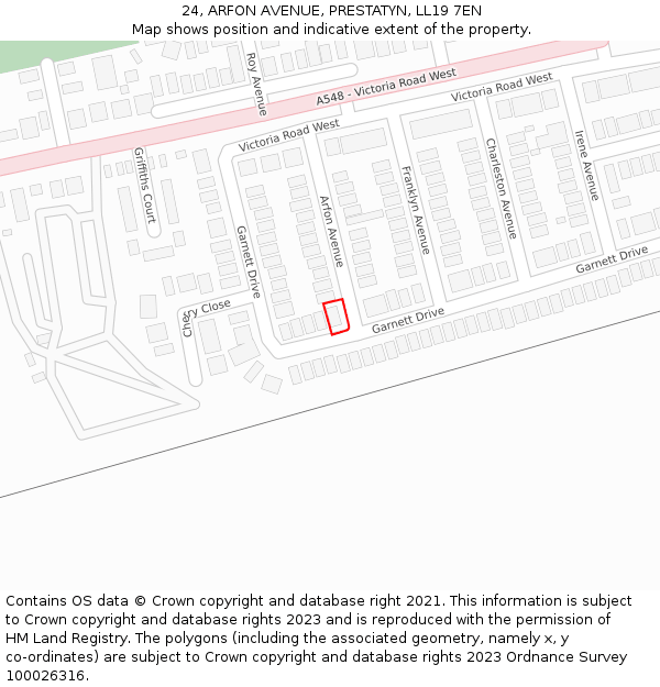 24, ARFON AVENUE, PRESTATYN, LL19 7EN: Location map and indicative extent of plot