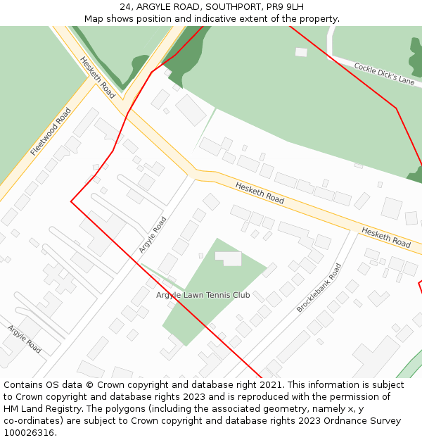 24, ARGYLE ROAD, SOUTHPORT, PR9 9LH: Location map and indicative extent of plot
