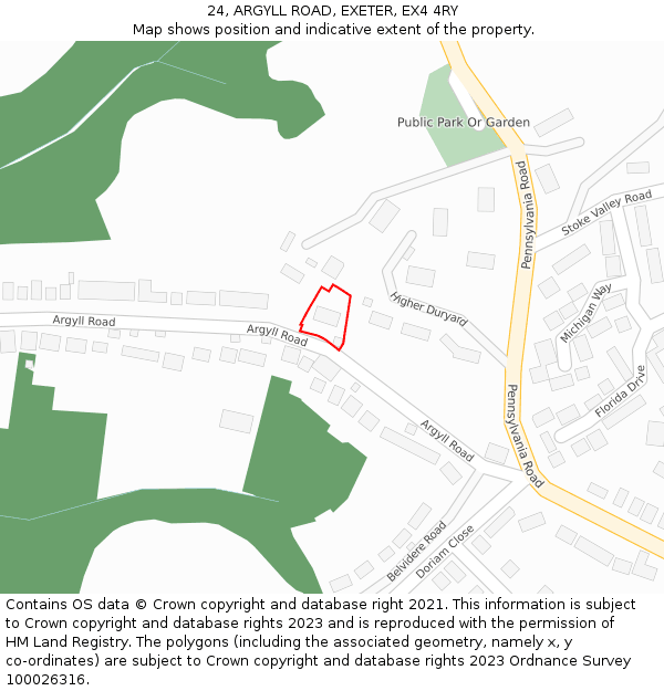 24, ARGYLL ROAD, EXETER, EX4 4RY: Location map and indicative extent of plot