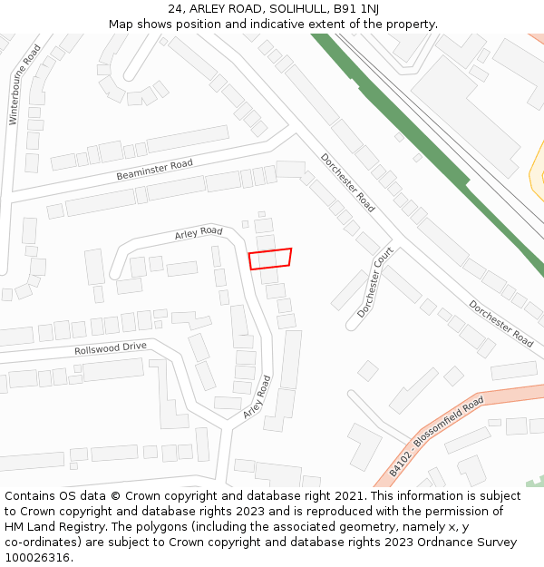 24, ARLEY ROAD, SOLIHULL, B91 1NJ: Location map and indicative extent of plot