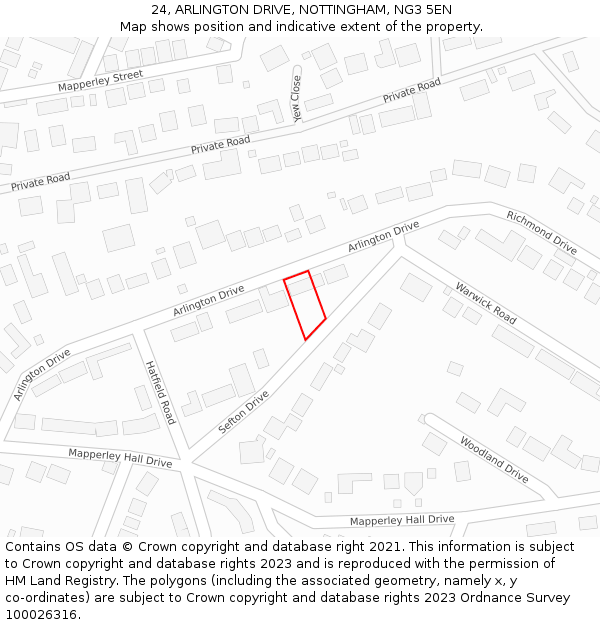 24, ARLINGTON DRIVE, NOTTINGHAM, NG3 5EN: Location map and indicative extent of plot