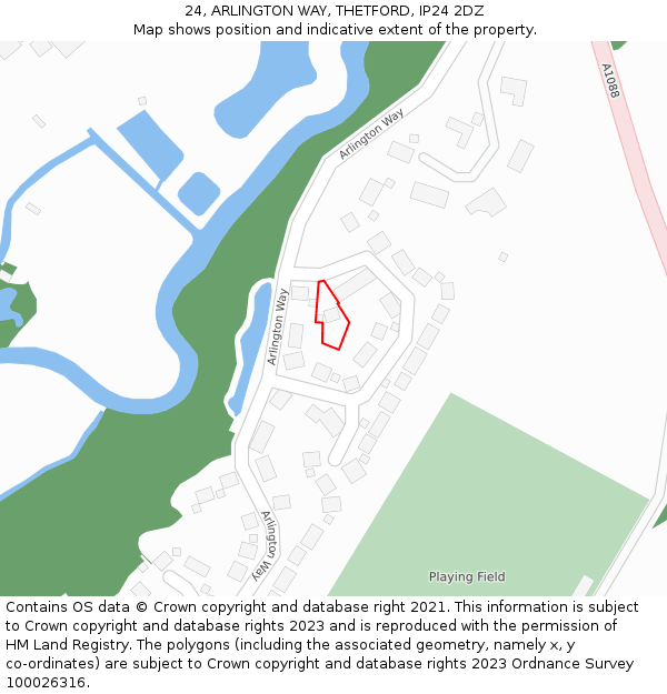 24, ARLINGTON WAY, THETFORD, IP24 2DZ: Location map and indicative extent of plot