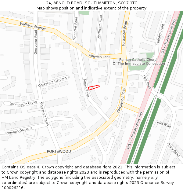 24, ARNOLD ROAD, SOUTHAMPTON, SO17 1TG: Location map and indicative extent of plot