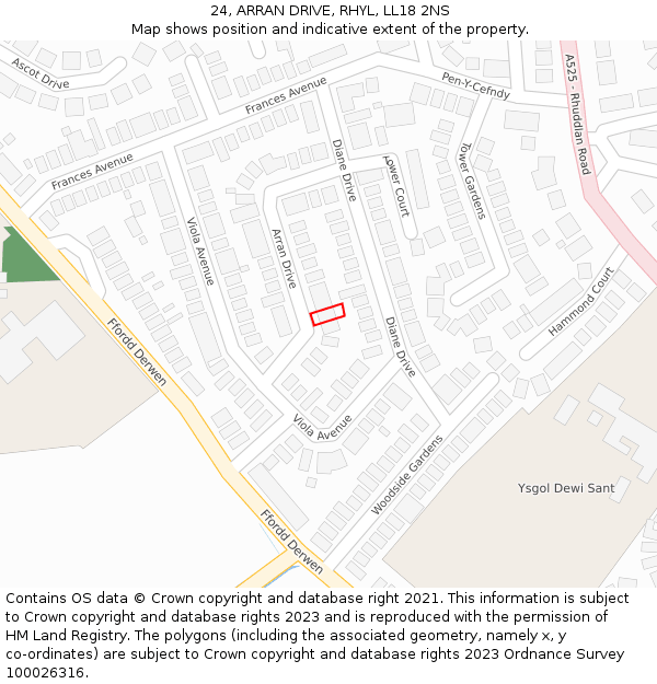 24, ARRAN DRIVE, RHYL, LL18 2NS: Location map and indicative extent of plot
