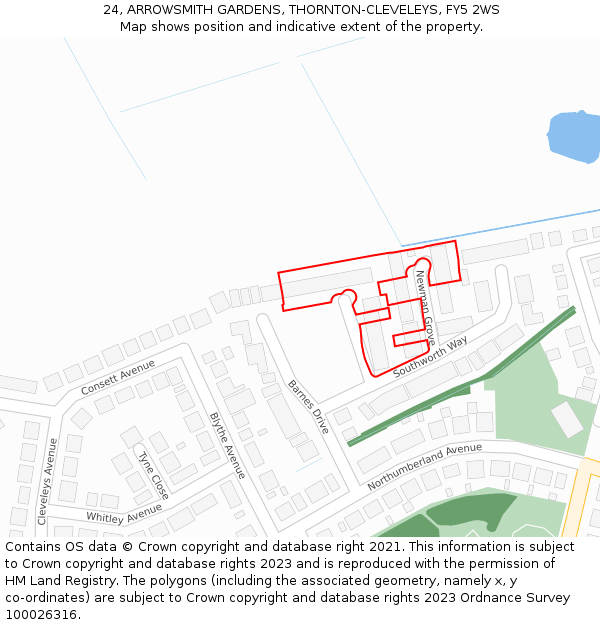 24, ARROWSMITH GARDENS, THORNTON-CLEVELEYS, FY5 2WS: Location map and indicative extent of plot