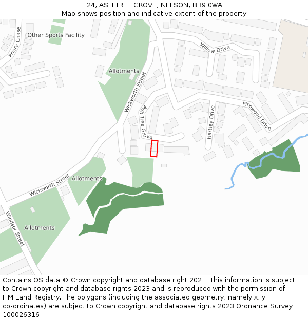 24, ASH TREE GROVE, NELSON, BB9 0WA: Location map and indicative extent of plot