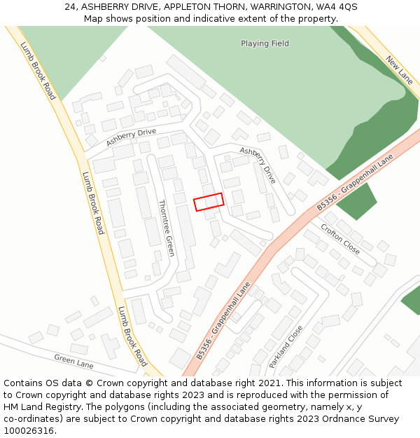 24, ASHBERRY DRIVE, APPLETON THORN, WARRINGTON, WA4 4QS: Location map and indicative extent of plot