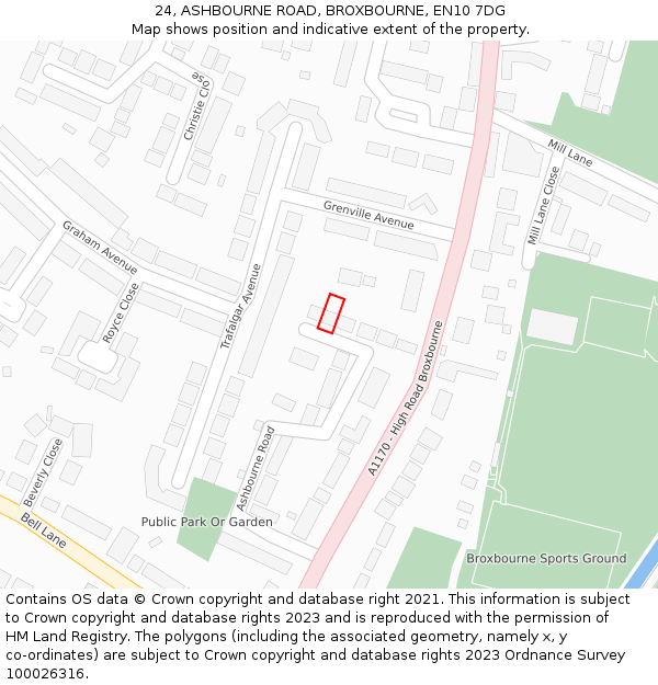 24, ASHBOURNE ROAD, BROXBOURNE, EN10 7DG: Location map and indicative extent of plot