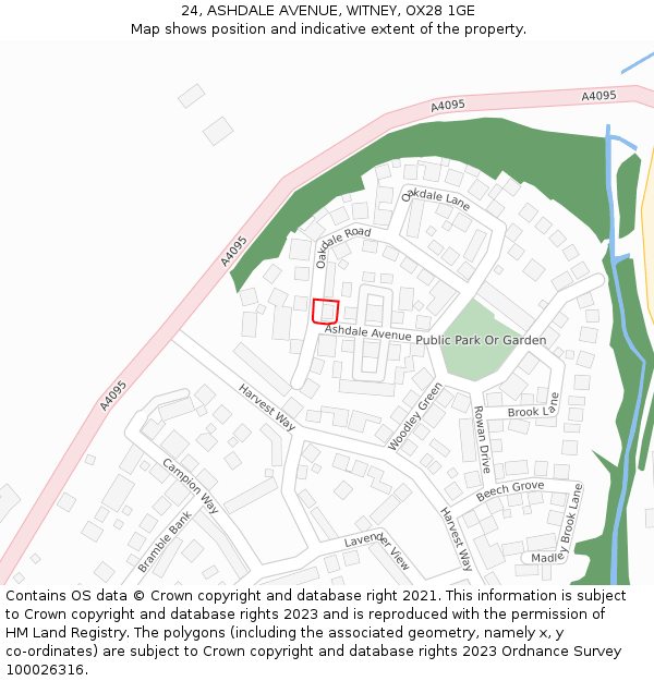 24, ASHDALE AVENUE, WITNEY, OX28 1GE: Location map and indicative extent of plot