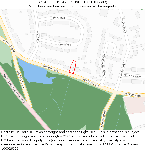 24, ASHFIELD LANE, CHISLEHURST, BR7 6LQ: Location map and indicative extent of plot