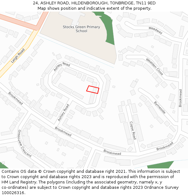 24, ASHLEY ROAD, HILDENBOROUGH, TONBRIDGE, TN11 9ED: Location map and indicative extent of plot