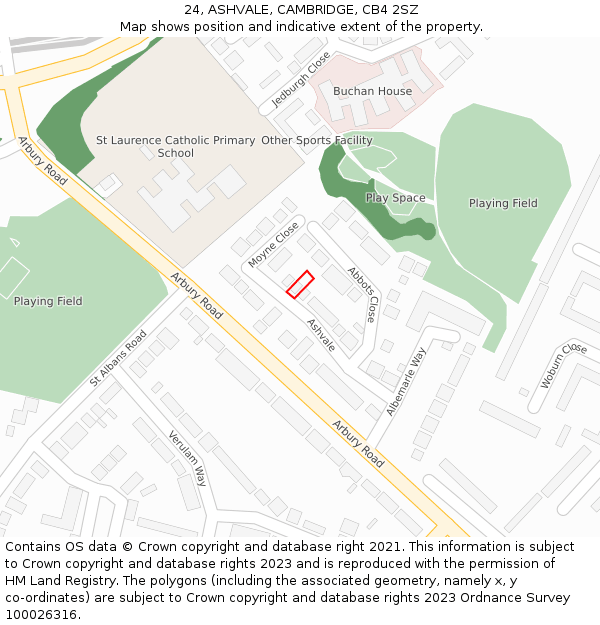 24, ASHVALE, CAMBRIDGE, CB4 2SZ: Location map and indicative extent of plot