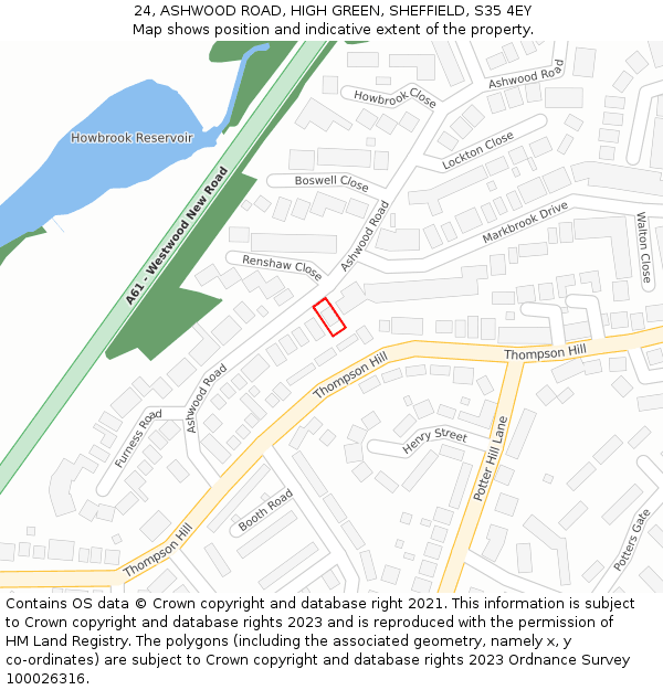 24, ASHWOOD ROAD, HIGH GREEN, SHEFFIELD, S35 4EY: Location map and indicative extent of plot