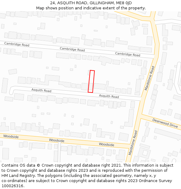 24, ASQUITH ROAD, GILLINGHAM, ME8 0JD: Location map and indicative extent of plot