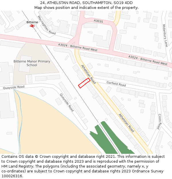 24, ATHELSTAN ROAD, SOUTHAMPTON, SO19 4DD: Location map and indicative extent of plot