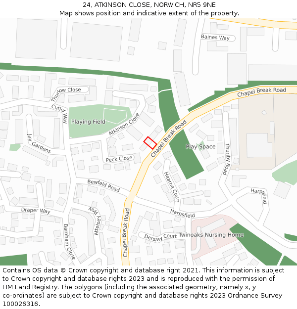 24, ATKINSON CLOSE, NORWICH, NR5 9NE: Location map and indicative extent of plot