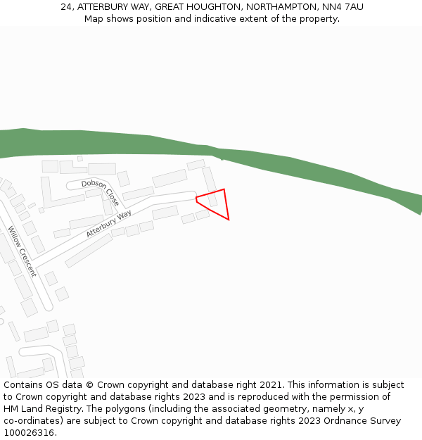 24, ATTERBURY WAY, GREAT HOUGHTON, NORTHAMPTON, NN4 7AU: Location map and indicative extent of plot