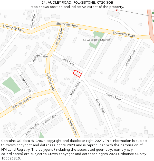 24, AUDLEY ROAD, FOLKESTONE, CT20 3QB: Location map and indicative extent of plot