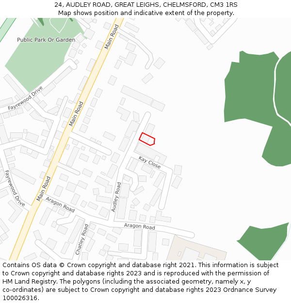 24, AUDLEY ROAD, GREAT LEIGHS, CHELMSFORD, CM3 1RS: Location map and indicative extent of plot