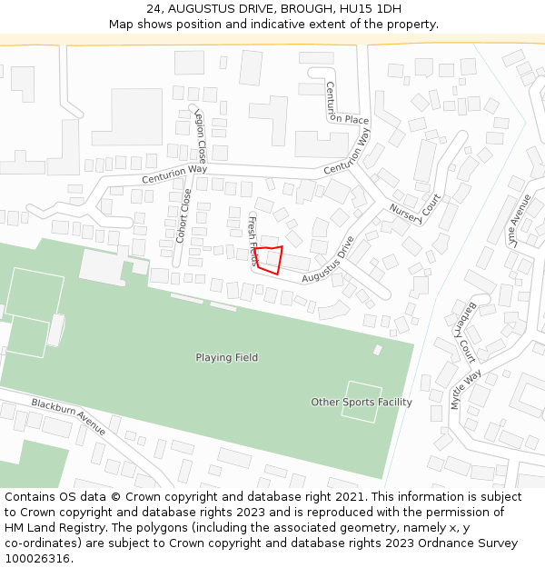 24, AUGUSTUS DRIVE, BROUGH, HU15 1DH: Location map and indicative extent of plot