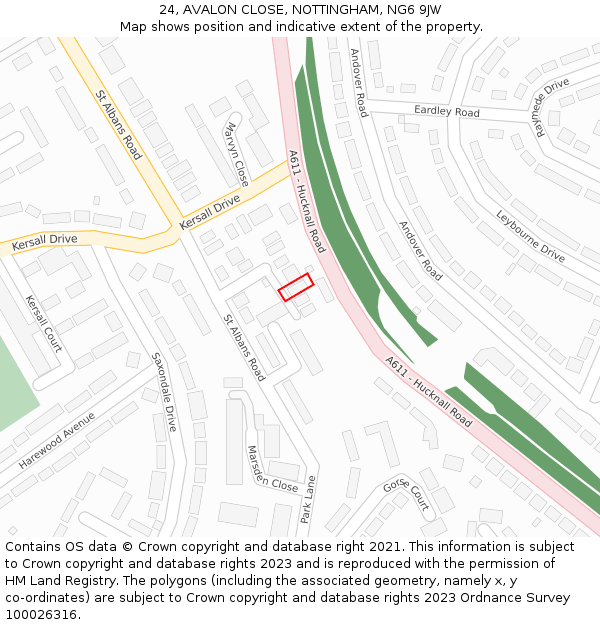 24, AVALON CLOSE, NOTTINGHAM, NG6 9JW: Location map and indicative extent of plot