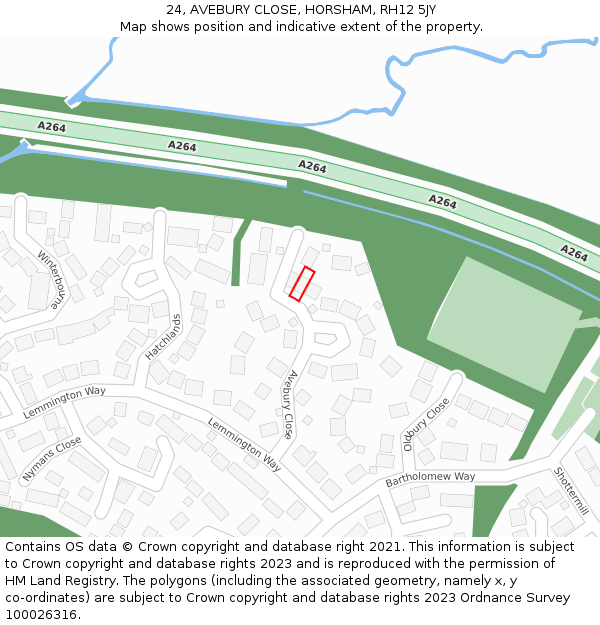 24, AVEBURY CLOSE, HORSHAM, RH12 5JY: Location map and indicative extent of plot