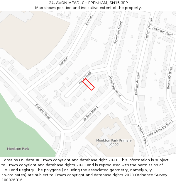 24, AVON MEAD, CHIPPENHAM, SN15 3PP: Location map and indicative extent of plot