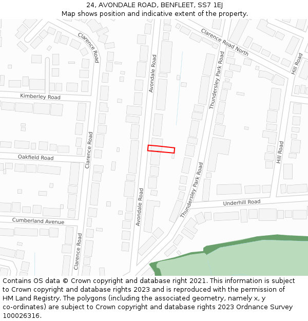 24, AVONDALE ROAD, BENFLEET, SS7 1EJ: Location map and indicative extent of plot