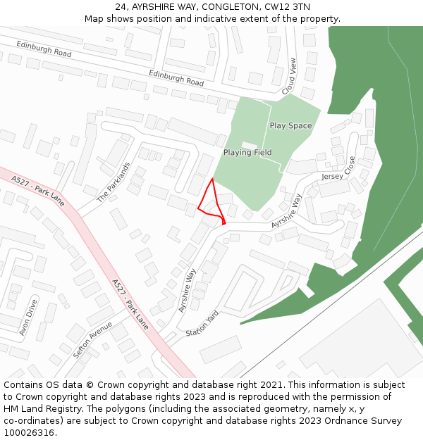 24, AYRSHIRE WAY, CONGLETON, CW12 3TN: Location map and indicative extent of plot