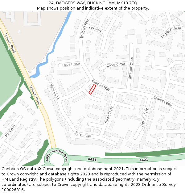 24, BADGERS WAY, BUCKINGHAM, MK18 7EQ: Location map and indicative extent of plot