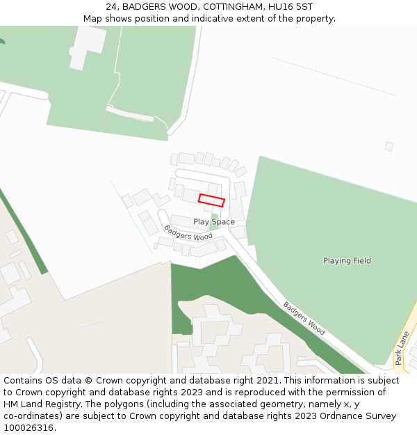 24, BADGERS WOOD, COTTINGHAM, HU16 5ST: Location map and indicative extent of plot