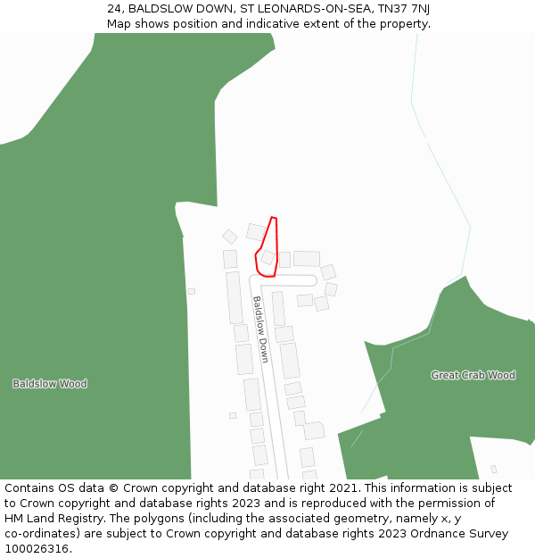 24, BALDSLOW DOWN, ST LEONARDS-ON-SEA, TN37 7NJ: Location map and indicative extent of plot