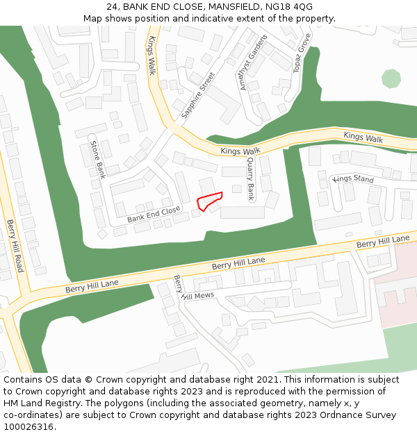 24, BANK END CLOSE, MANSFIELD, NG18 4QG: Location map and indicative extent of plot