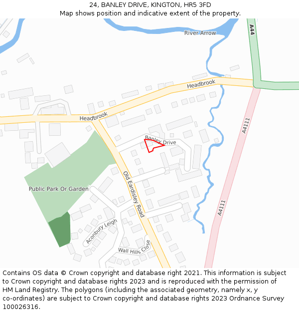 24, BANLEY DRIVE, KINGTON, HR5 3FD: Location map and indicative extent of plot