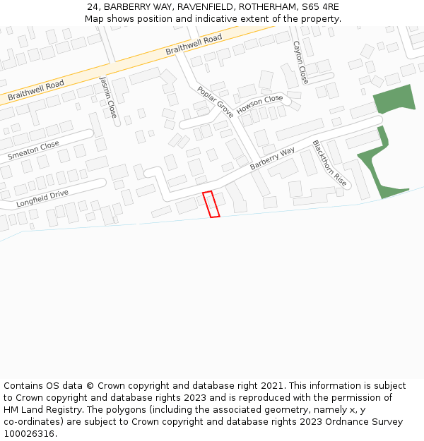 24, BARBERRY WAY, RAVENFIELD, ROTHERHAM, S65 4RE: Location map and indicative extent of plot