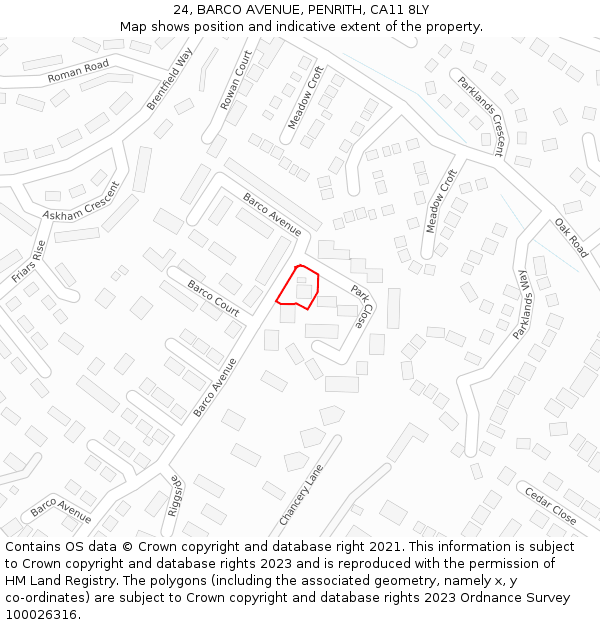 24, BARCO AVENUE, PENRITH, CA11 8LY: Location map and indicative extent of plot