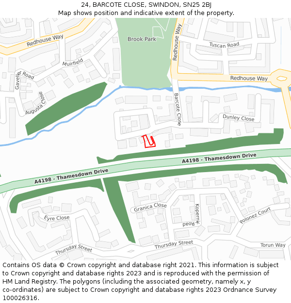 24, BARCOTE CLOSE, SWINDON, SN25 2BJ: Location map and indicative extent of plot