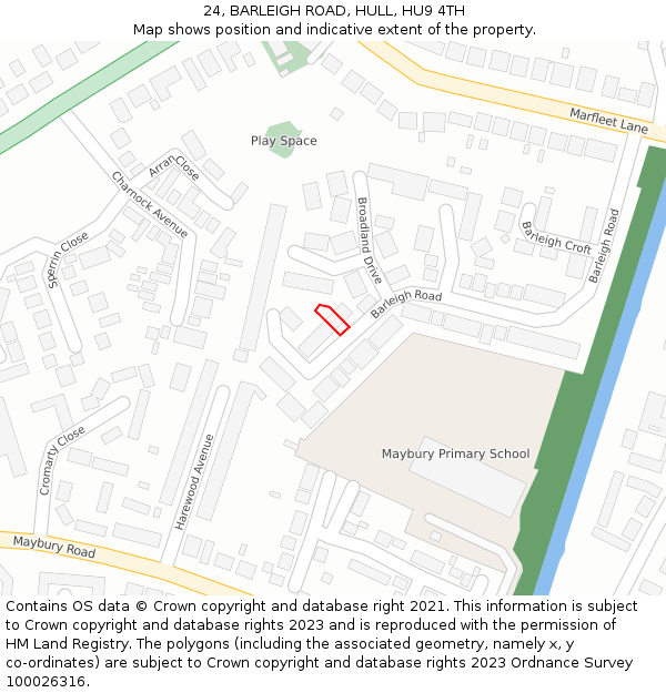 24, BARLEIGH ROAD, HULL, HU9 4TH: Location map and indicative extent of plot