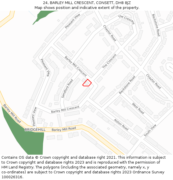 24, BARLEY MILL CRESCENT, CONSETT, DH8 8JZ: Location map and indicative extent of plot