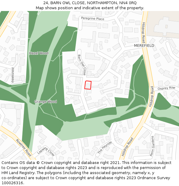 24, BARN OWL CLOSE, NORTHAMPTON, NN4 0RQ: Location map and indicative extent of plot