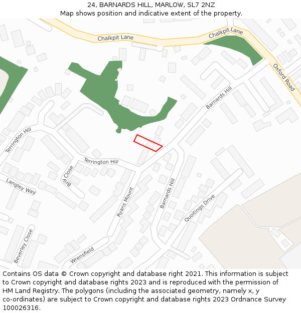 24, BARNARDS HILL, MARLOW, SL7 2NZ: Location map and indicative extent of plot