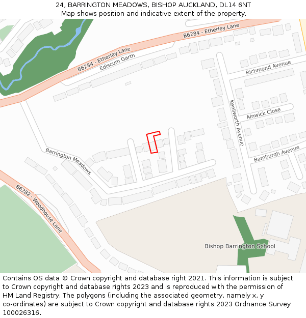 24, BARRINGTON MEADOWS, BISHOP AUCKLAND, DL14 6NT: Location map and indicative extent of plot