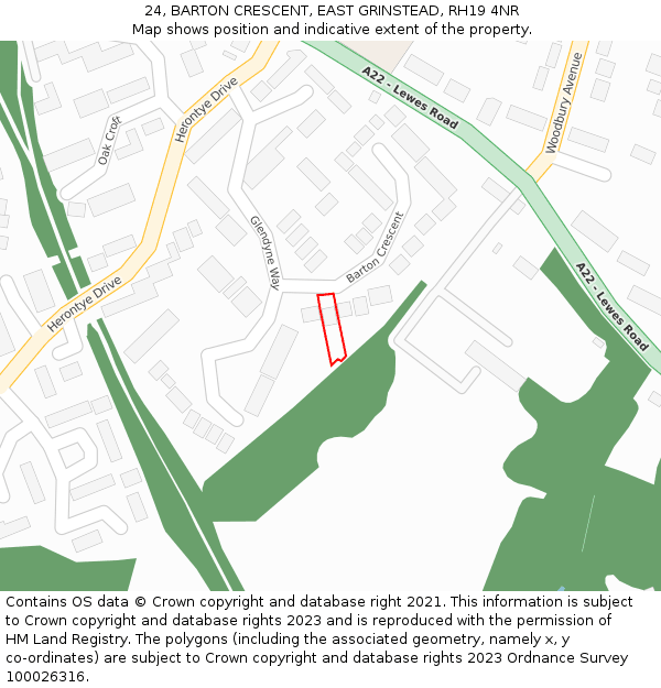 24, BARTON CRESCENT, EAST GRINSTEAD, RH19 4NR: Location map and indicative extent of plot